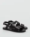 Mango Leather Sandal With Crossed Straps In Black