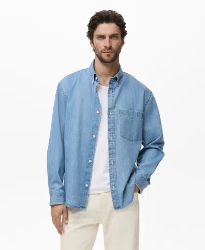 Mango Cotton Denim Button-down Shirt In Blue