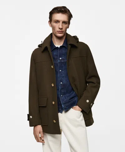 MANGO MEN'S DETACHABLE HOOD WOOL COAT