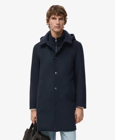 Mango Men's Detachable Inner Collar Wool Coat In Blue