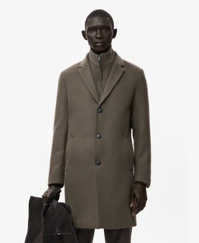 Mango Men's Detachable Inner Collar Wool Coat In Brown