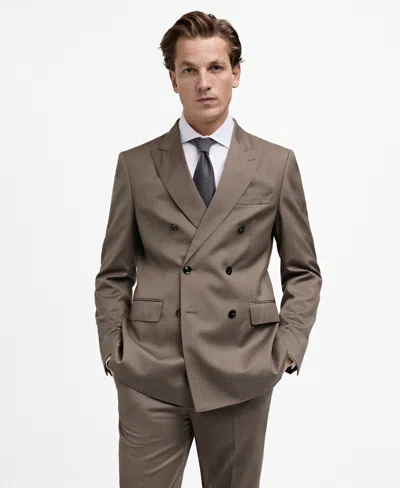 Mango Men's Double-breasted Wool Herringbone Suit Jacket In Medium Brown