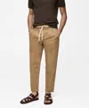Mango Slim Fit Pants With Drawstring Waist In Brown