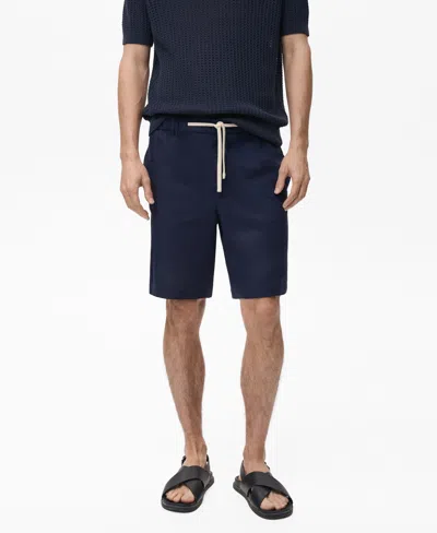 Mango Men's Drawstring Linen Bermuda Shorts In Blue