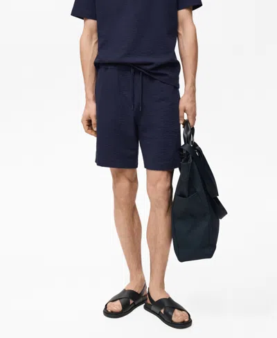 MANGO MEN'S DRAWSTRING SEERSUCKER 5.47" SHORTS