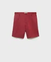 Mango Men's Elastic Waist Linen 9" Bermuda Shorts In Red