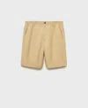 Mango Men's Elastic Waist Linen 9" Bermuda Shorts In Neutral