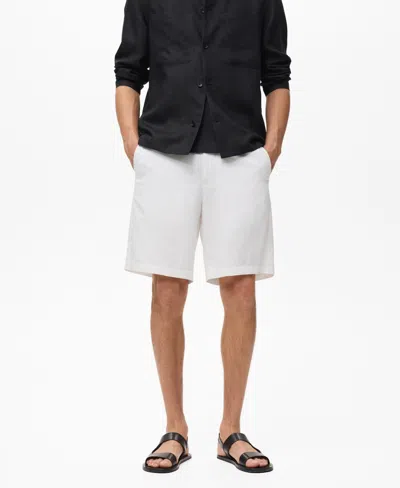 Mango Men's Elastic Waist Linen 9" Bermuda Shorts In White