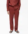 Mango Elastic Waist Linen Pants In Brown