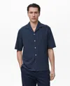 Mango Embroidered Cotton Camp Shirt In Blue