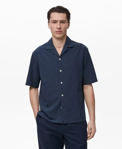 MANGO MEN'S EMBROIDERED BOWLING COLLAR SHIRT