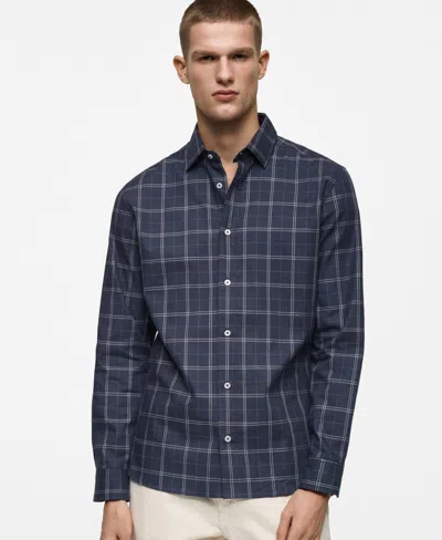 Mango Men's Regular Fit Check Cotton Shirt In Dark Navy