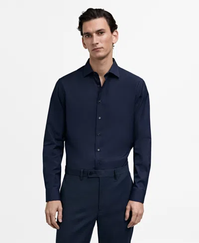Mango Men's Slim-fit Cotton Poplin Dress Shirt In Dark Navy