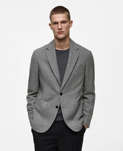 Mango Men's Slim-fit Micro-houndstooth Wool Blazer In Gray