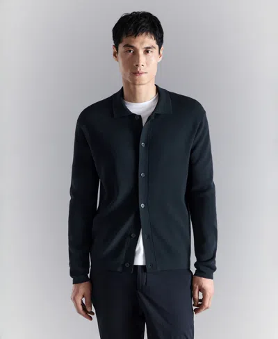 Mango Men's Fine Knit Comfort Stretch Cardigan Sweater In Blue