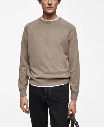 Mango Men's Fine-knit Cotton Sweater In Medium Brown