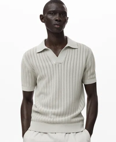 Mango Men's Fine-knit Herringbone Polo Shirt In Neutral
