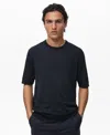 Mango Short Sleeve Cotton Crewneck Sweater In Blue
