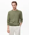 Mango Finely Knit Crewneck Sweater In Green