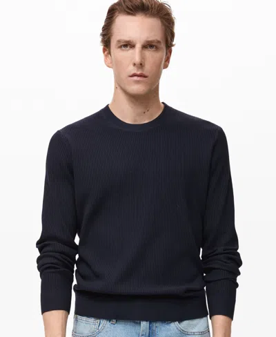 Mango Men's Fine Rib-knit Cotton Sweater In Black