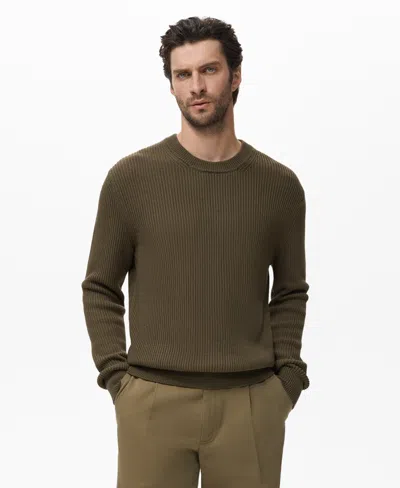 Mango Men's Fine Rib-knit Cotton Sweater In Green