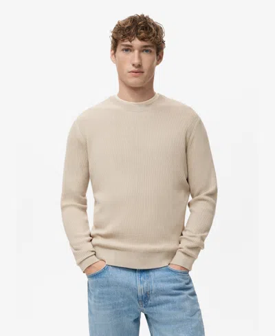 Mango Men's Fine Rib-knit Cotton Sweater In Sand
