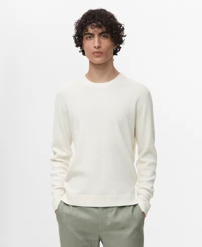 Mango Men's Fine Rib-knit Cotton Sweater In White