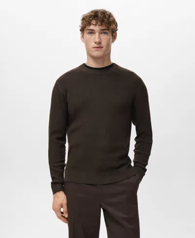 Mango Fine Rib Cotton Blend Sweater In Brown