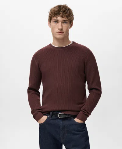 Mango Fine Rib Cotton Blend Sweater In Brown