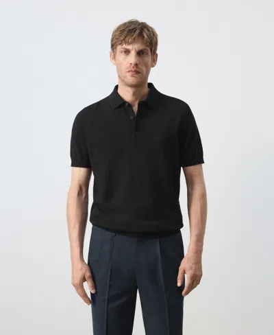 Mango Men's Fine-knit Cotton Polo Shirt In Black