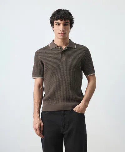 Mango Men's Fine-knit Herringbone Polo Shirt In Brown