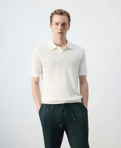 Mango Men's Fine-knit Ribbed Cotton Polo Shirt In White