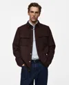 Mango Wool Blend Flannel Overshirt With Pockets In Burgundy