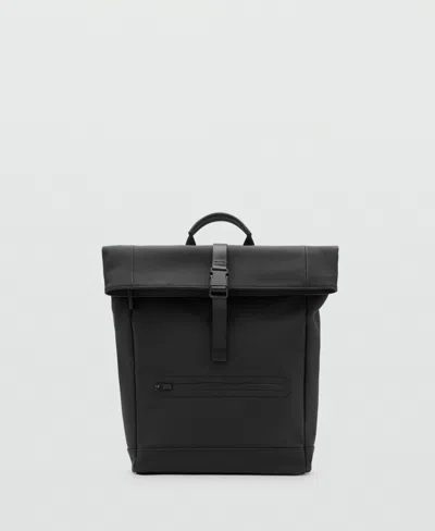 Mango Men's Flap Closure Rubberized Backpack In Black