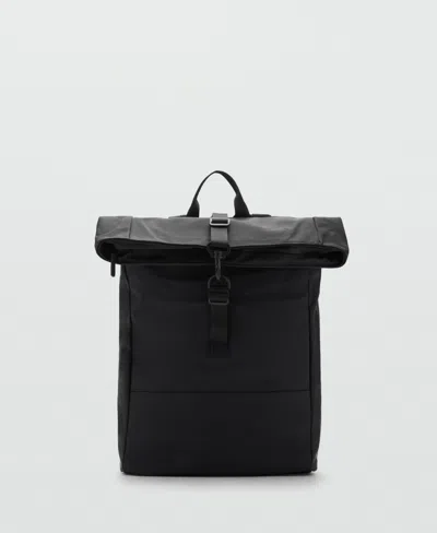 Mango Men's Flap Closure Rubberized Backpack In Black