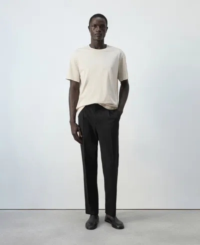 Mango Men's Flat-front Elastic-waist Lyocell-cotton-blend Pants In Black
