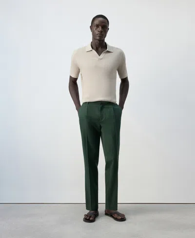 Mango Men's Flat-front Elastic-waist Lyocell-cotton-blend Pants In Green