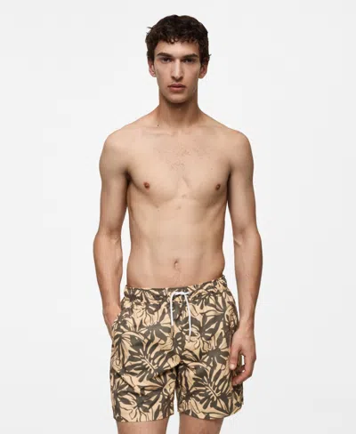Mango Men's Floral Print Swimsuit In Yellow