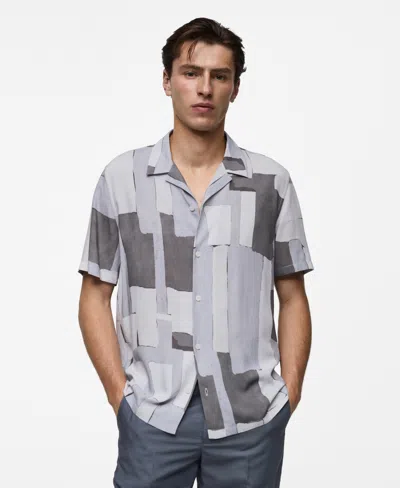 Mango Men's Flowy Printed Shirt In Light,pastel Grey