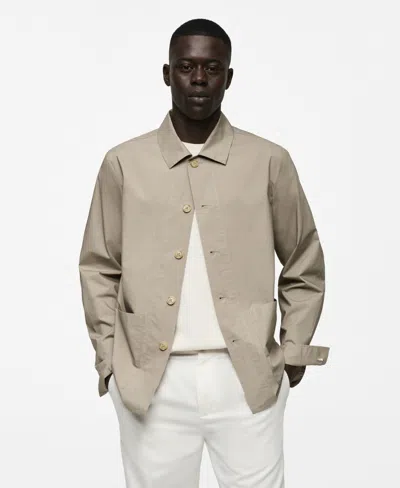 Mango Men's Fluid Cotton Overshirt In Khaki