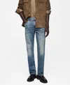 Mango Men's Frayed Effect Straight-fit Jeans In Medium Vintage Blue