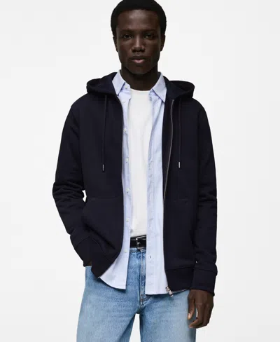 Mango Men's Full-zip Cotton-blend Sweatshirt In Dark Navy