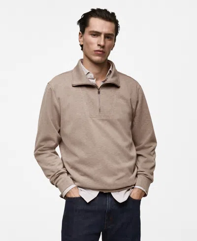 Mango Men's Funnel-neck Quarter-zip Sweatshirt In Mink Gray