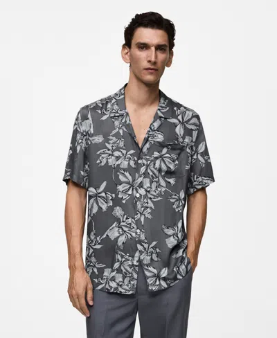 Mango Men's Hawaiian-print Shirt In Charcoal