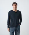 Mango Linen Blend Henley In Blue