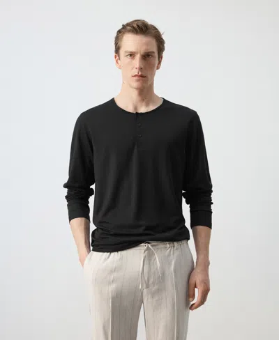 Mango Long Sleeve Butotn Up T-shirt In Black