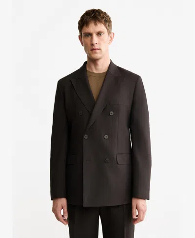 Mango Men's Italian Wool Double-breasted Suit Jacket In Brown