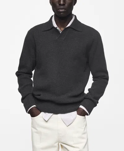 Mango Men's Knit Polo-collar Sweater In Charcoal