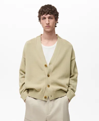 Mango Men's Knitted Cotton Cardigan In Pastel Green