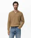 Mango Structured Cotton Polo Sweater In Nude